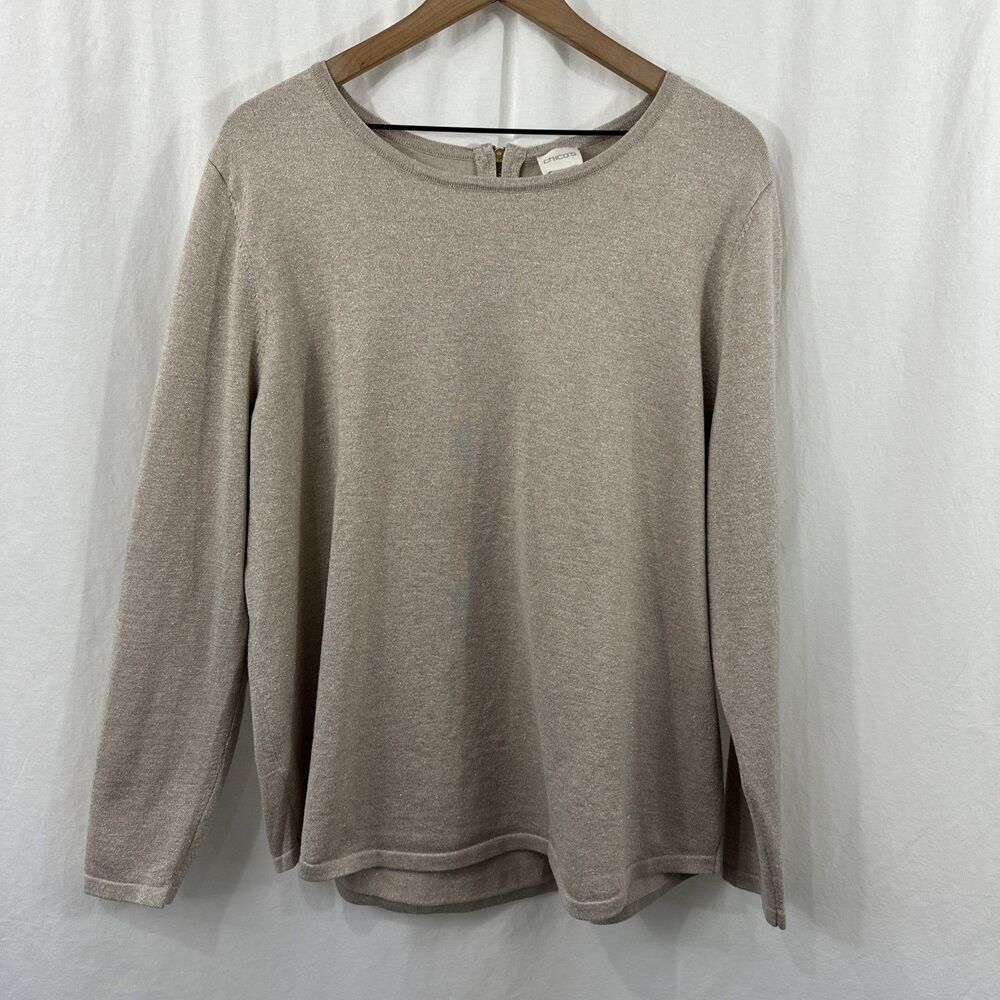 Chicos Gold Metallic Shimmer Festive Party Sweater Womens Size XXL Career Event